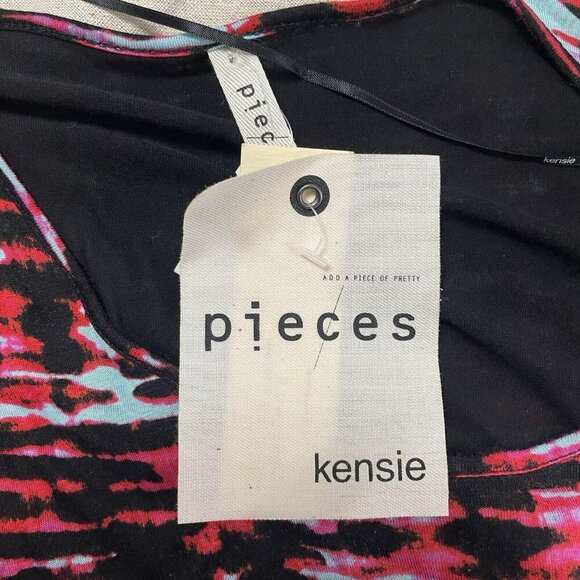 Kensie Pieces NWT Red Pop Combo Dress Sz M Asymmetric Black Rave Disco Abstract - Picture 7 of 14